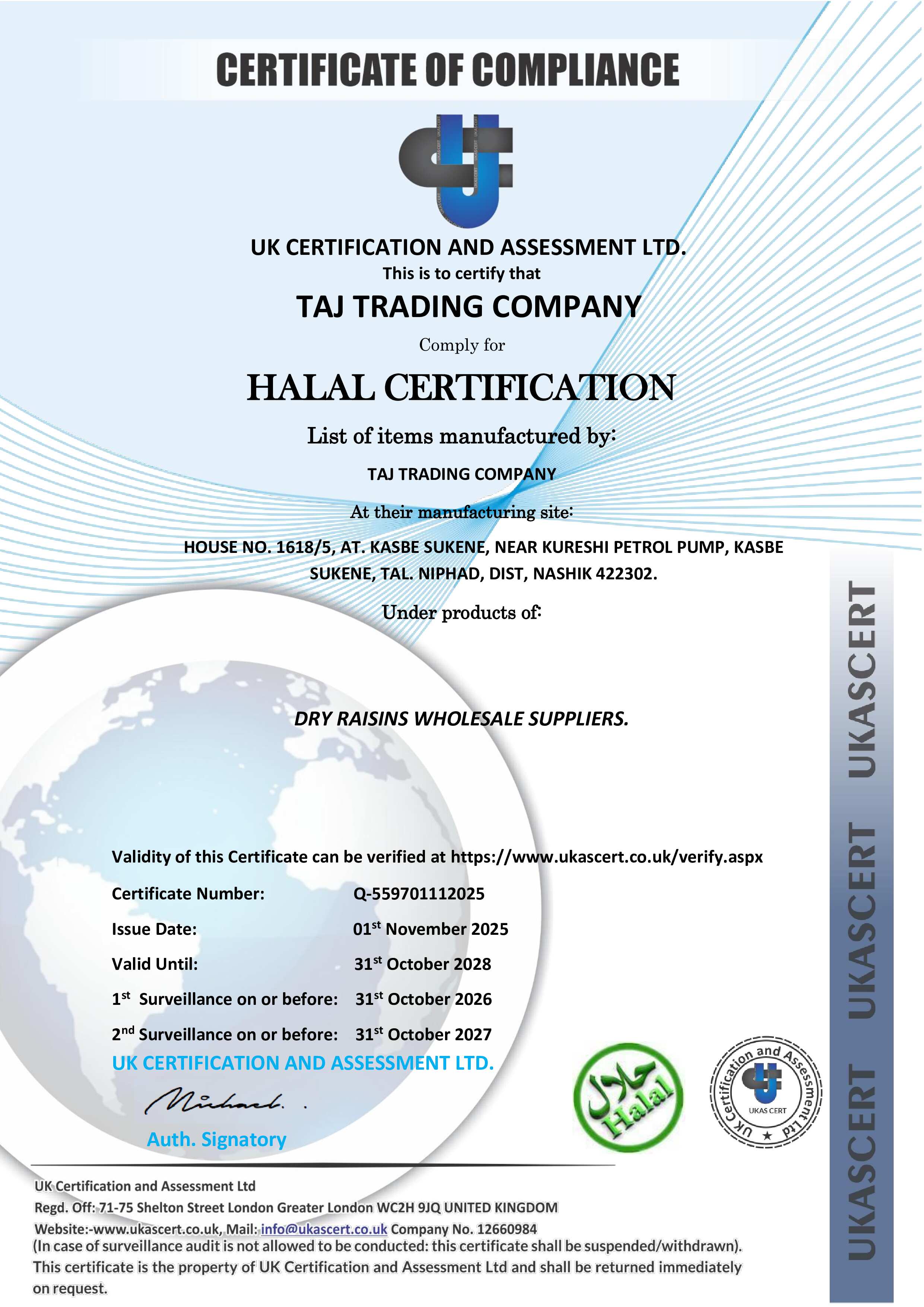 HALAL UKAS Certificate